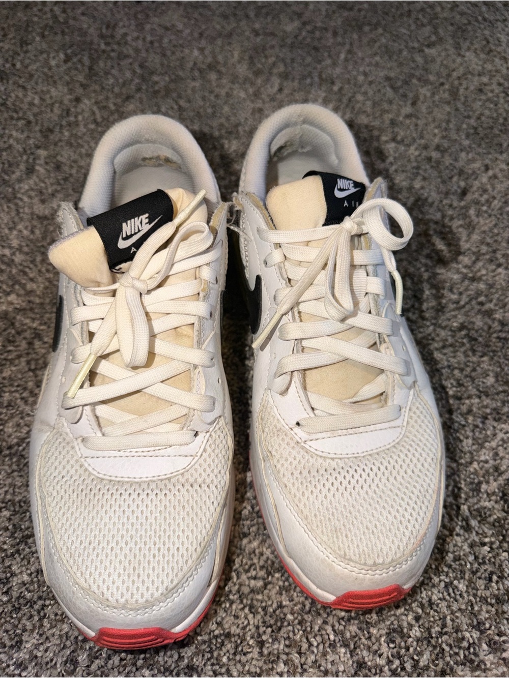 Nike White and Black Athletic Sneakers with Red Accents